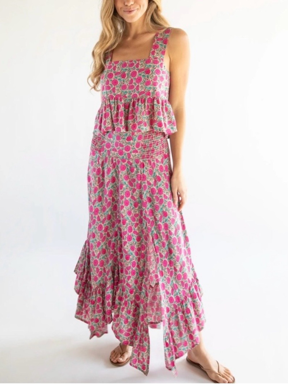 NWT Natural Life Pink Floral Berry Asymmetric Maxi Skirt Flowy Medium New - Picture 6 of 6